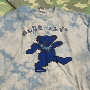 Blue Tie-Dye Mens Shirt with Grateful Dead Bear